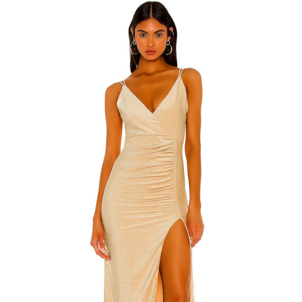 Superdown Karmin Ruched Maxi Dress in Gold